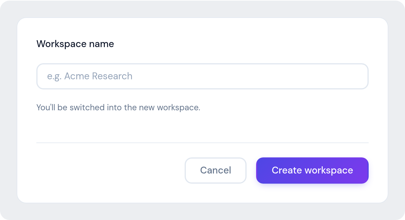 The create workspace form The create workspace form