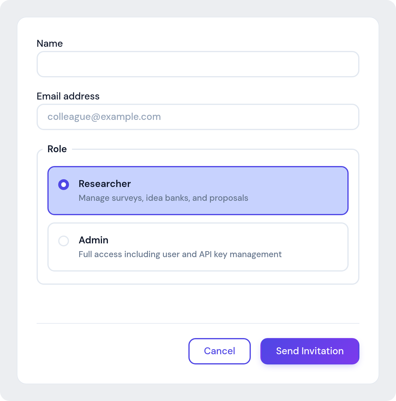 The invite member form The invite member form