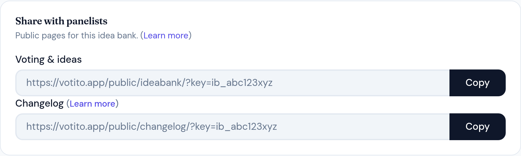 The Share with panelists section with a Changelog URL row