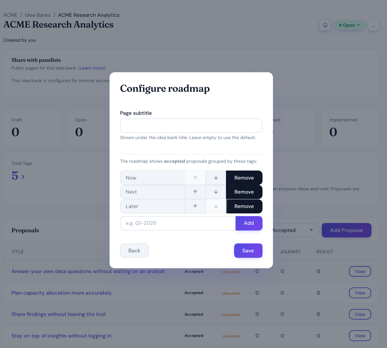 Reordering roadmap tags