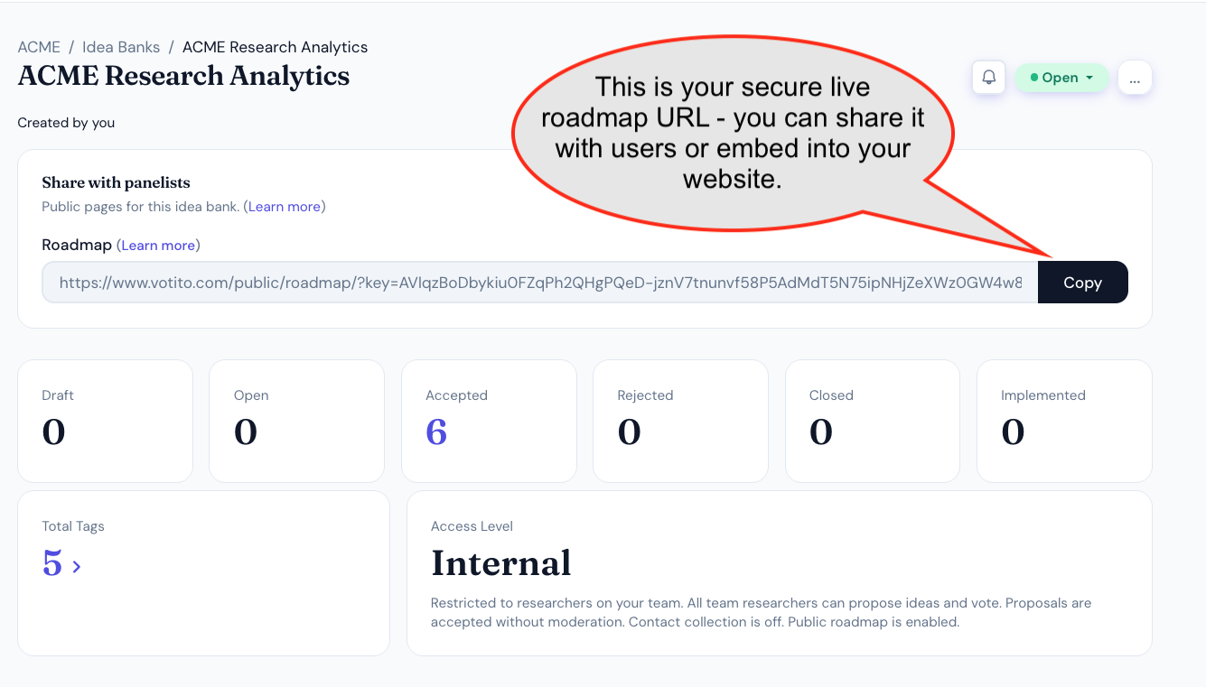 Sharing the roadmap URL